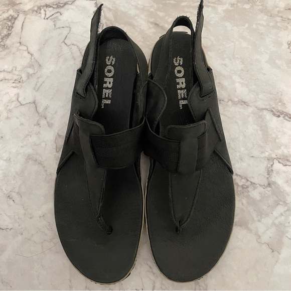 Sorel Size 10 Out N About Black Leather Slingback Thong Sandals NL 3259-010 shoe - Picture 12 of 13